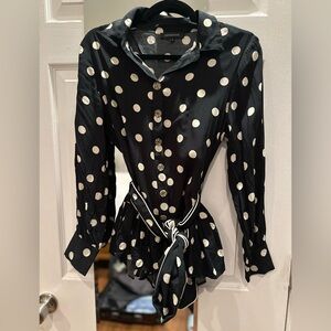 Olivaceous black and cream polka dot blouse size small